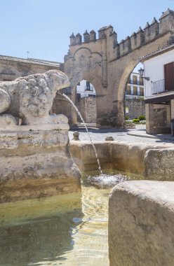 Villalar ark, Jaen kapısı ve aslan Çeşmesi, Populo kare, Baeza,