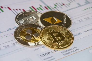 Cryptocurrency paralar üzerinden satın almak ve satmak ticaret grafik; Bitcoin,