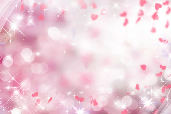 Размытый фон боке белый розовый с падающими сердцами для Вале — стоковое фото