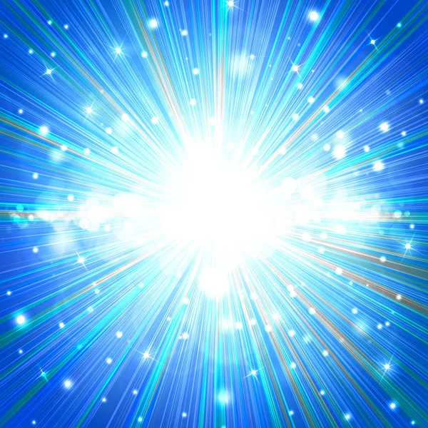 Η έκρηξη ενός άστρου πάνω σε μπλε φόντο, λάμψη, λάμψη — Φωτογραφία Αρχείου