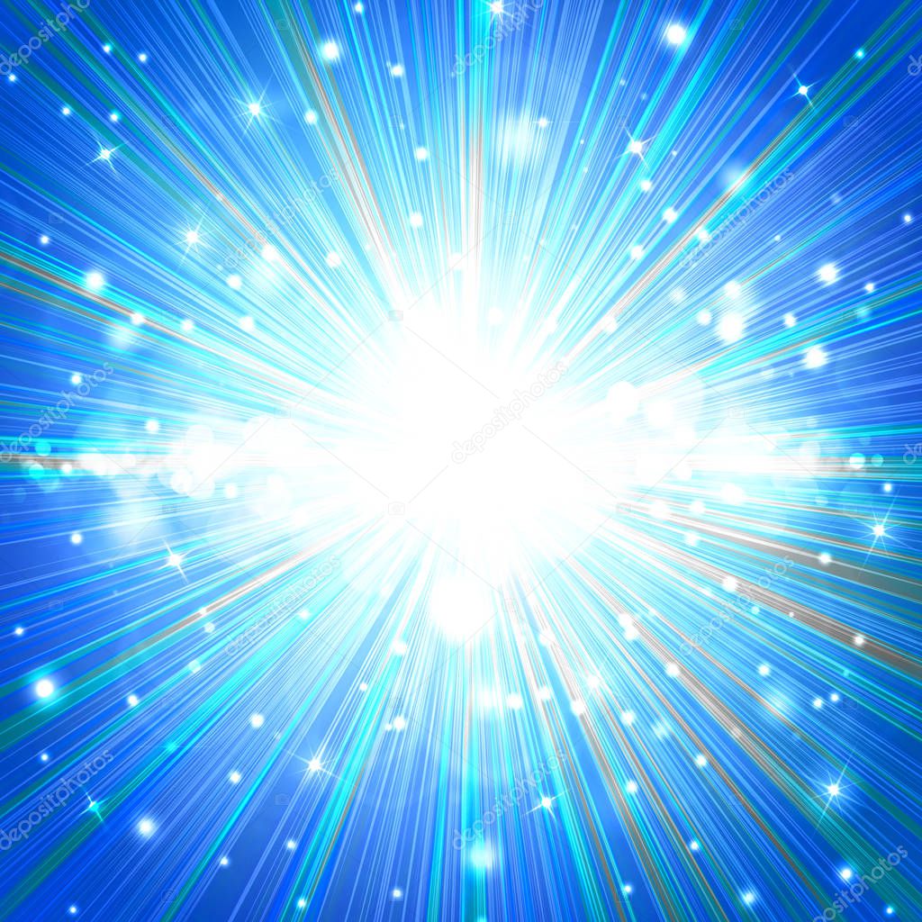 THE EXPLOSION OF A STAR ON A BLUE BACKGROUND, SHINE, SHINE