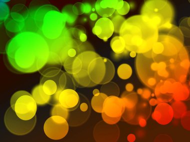 Arka planı karanlık, turuncu, yeşil, sarı renkli daireler