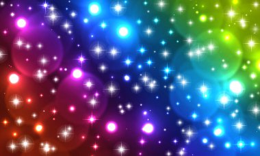 Noel arkaplanı, parlak renkler, ışıklar, parıltı, yıldızlar, parıltı