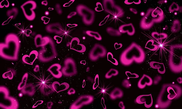 Roze harten op zwarte achtergrond, wazig bokeh achtergrond, festi — Stockfoto