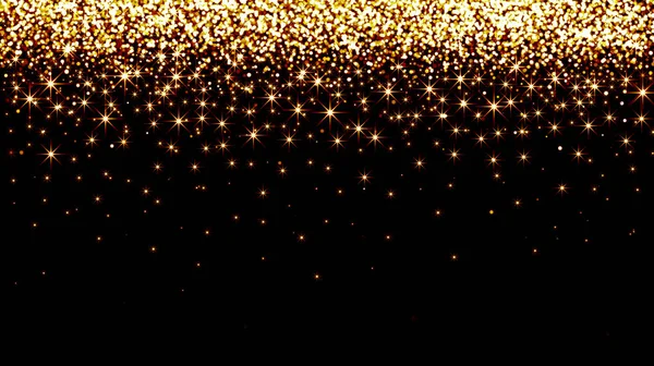 Złote konfetti na czarnym tle, złoto, brokat, spadające gwiazdy — Zdjęcie stockowe