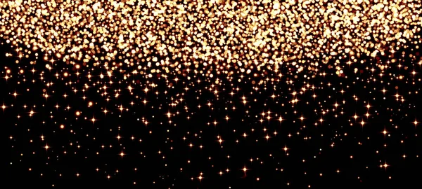 Gold confetti on black background, falling particles, bright, ho