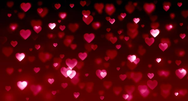 Rote Herzen auf schwarzem Hintergrund, Gefälle, hell, leuchtend, glitzernd, — Stockfoto