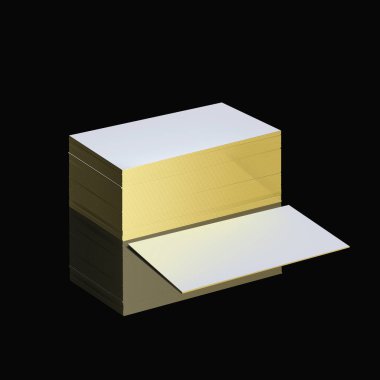 Beyaz kalın vektör kartvizit kadar siyah parlak masada altın kenarı ile alay.