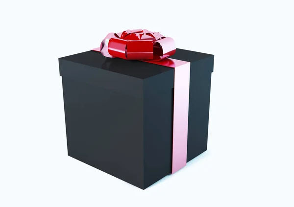 Jul och nyårsdagen, röd rosett svart present box vit bakgrund, 3d-rendering — Stockfoto