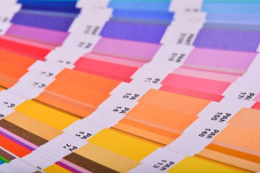 Renk paleti Pantone Kılavuzu kapatın. Renkli renk örneği kataloğu