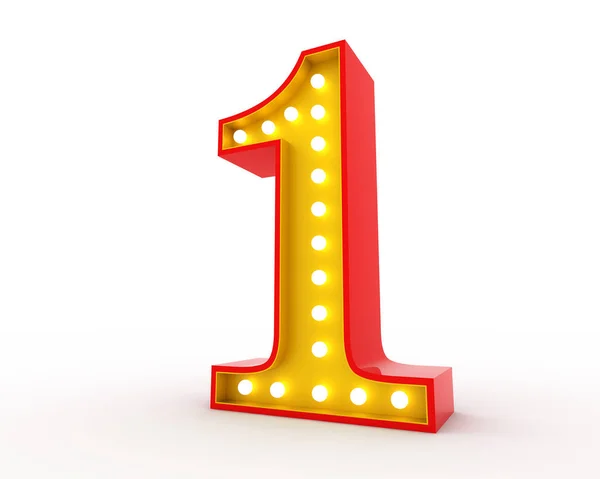 Broadway tarzı ampul numarası beyaz arka plan üzerinde 3d render