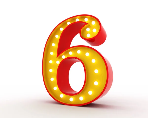 Broadway tarzı ampul numarası beyaz arka plan üzerinde 3d render