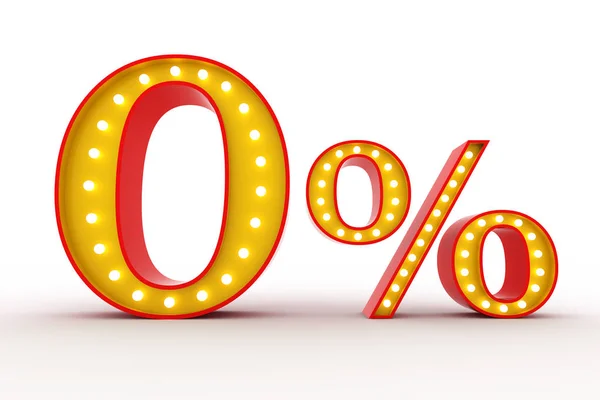 Yüzde Broadway tarzı ampul alfabe 3d render beyaz arka plan üzerinde sıfır