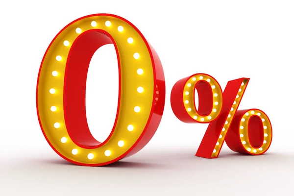 Yüzde Broadway tarzı ampul alfabe 3d render beyaz arka plan üzerinde sıfır