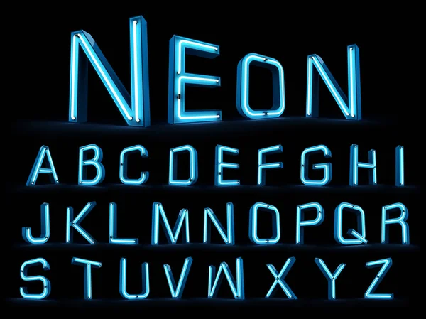 Alla Neon Ljus Alfabetet Rendering — Stockfoto