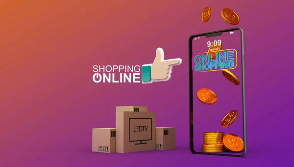 Compras Línea Aplicación Móvil Ilustración Renderizado —  Fotos de Stock