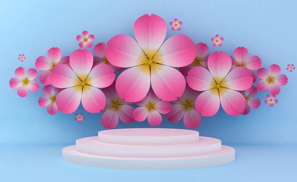 Display background for Cosmetic product presentation. Empty showcase, 3d rendering illustration, Sakura flower.