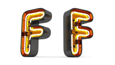 Alfabe neon ışıklı 3d görüntüleme beyaz arkaplan ve kırpma yolu kullanıma hazır.
