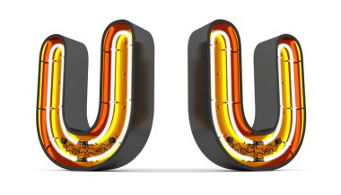 Alfabe neon ışıklı 3d görüntüleme beyaz arkaplan ve kırpma yolu kullanıma hazır.
