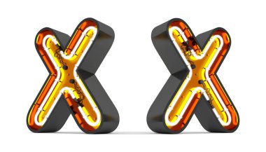 Alfabe neon ışıklı 3d görüntüleme beyaz arkaplan ve kırpma yolu kullanıma hazır.