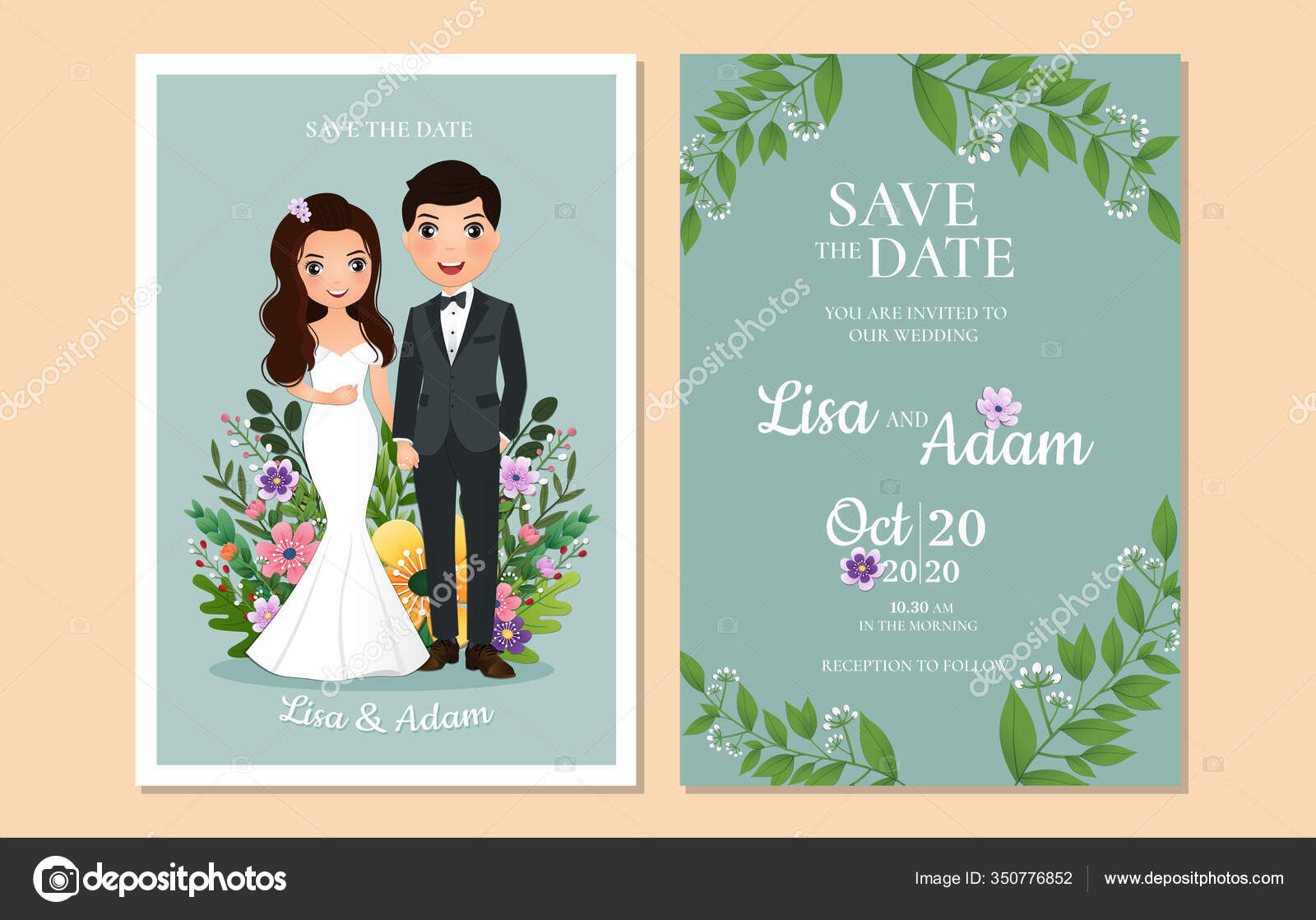 Wedding Invitation Card Bride Groom Cute Couple Cartoon Character Colorful  Stock Vector Image by ©Somjork #350776852