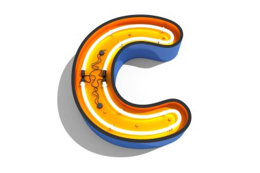Beyaz arkaplanda alfabe neon ışığı 3d görüntüleme.