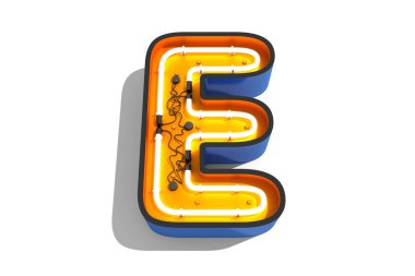 Beyaz arkaplanda alfabe neon ışığı 3d görüntüleme.