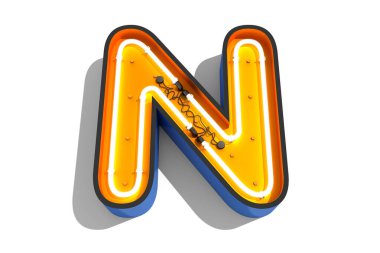 Beyaz arkaplanda alfabe neon ışığı 3d görüntüleme.