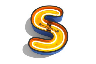 Beyaz arkaplanda alfabe neon ışığı 3d görüntüleme.