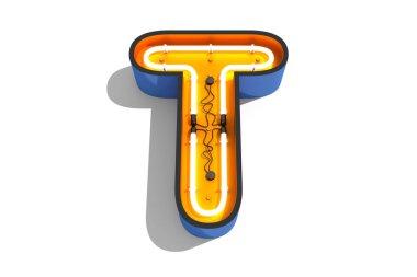 Beyaz arkaplanda alfabe neon ışığı 3d görüntüleme.