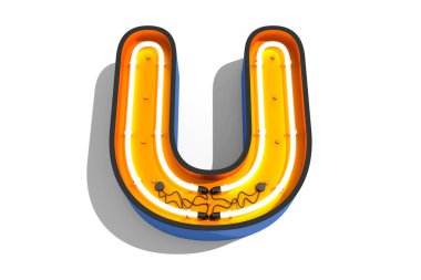 Beyaz arkaplanda alfabe neon ışığı 3d görüntüleme.