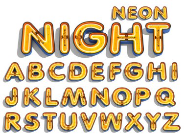 Beyaz arkaplanda alfabe neon ışığı 3d görüntüleme.