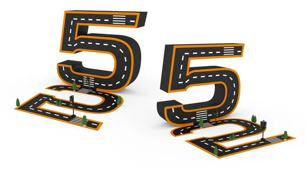 Número Símbolos Forma Una Carretera Blanco Amarillo Marcas Línea Fondo — Foto de Stock