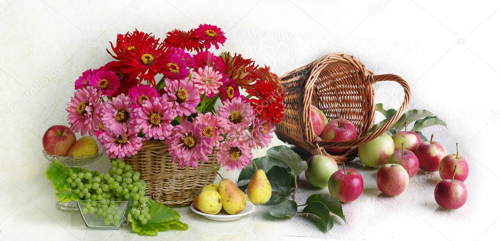 Beautiful flowers and fruits