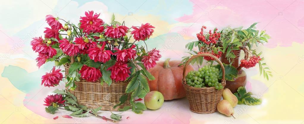 Autumn panorama from fruits ,vegetables and berries