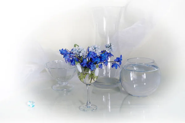 Stillleben mit frühlingshaften blauen Blumen — Stockfoto