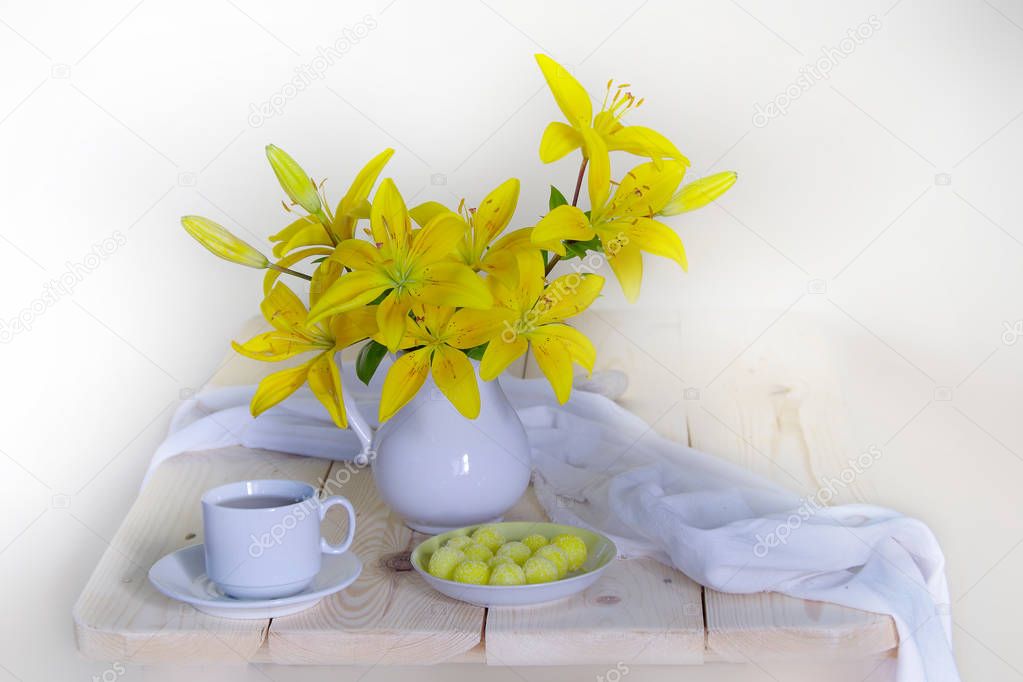 Flowers lilies yellow bouquet