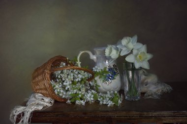 Bir sepetin içindeki güzel bir buket karahindiba, arka planda izole edilmiş. Çiçekler..