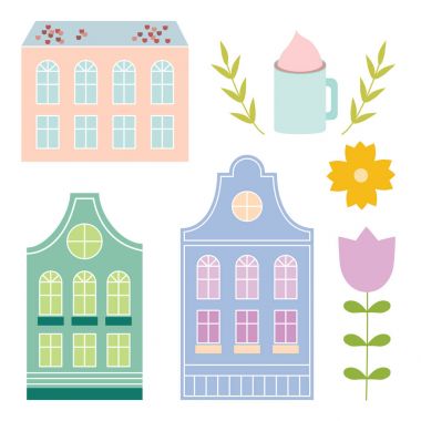 Şirin renkli pastel Amsterdam house seti.