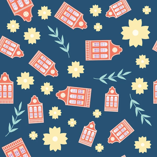 Amsterdam houses seamless pattern
