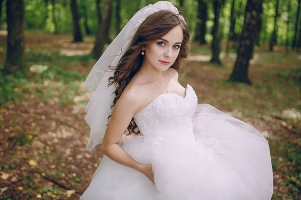 Bruid in het bos — Stockfoto