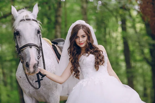 Bride with horse — Stock Photo, Image