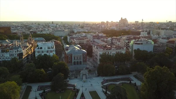 flight drones over the famous Park of the Retiro of Madrid and the Prado Museum
