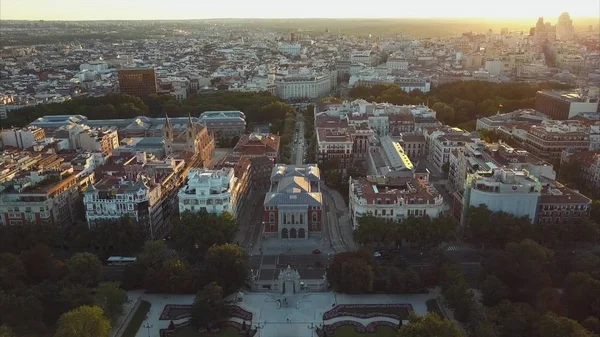 flight drones over the famous Park of the Retiro of Madrid and the Prado Museum