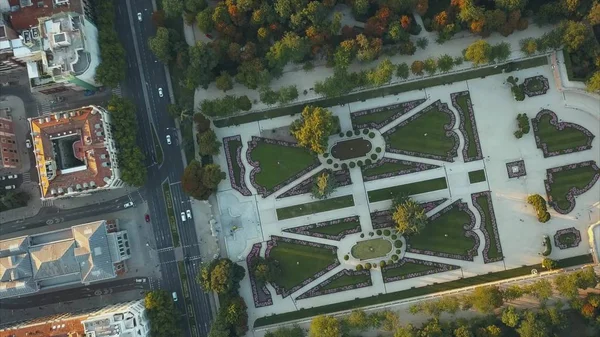 flight drones over the famous Park of the Retiro of Madrid and the Prado Museum