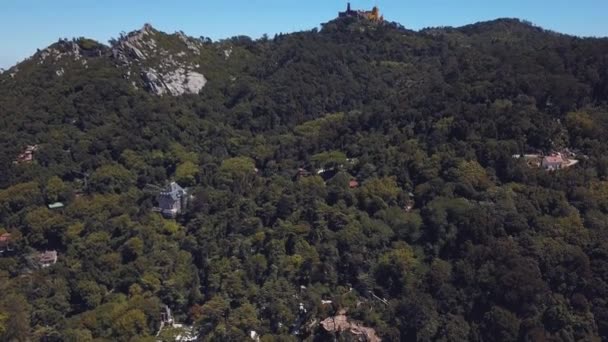 Drone Mountaintop Pena National Palace Romantista Sintra — Vídeo de Stock