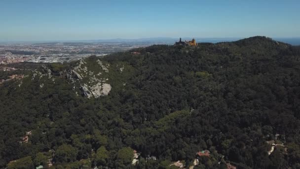 Drone Mountaintop Pena National Palace Romanticist Sintra — Stock Video