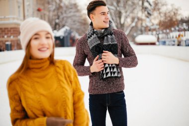 Şirin çift bir kış City