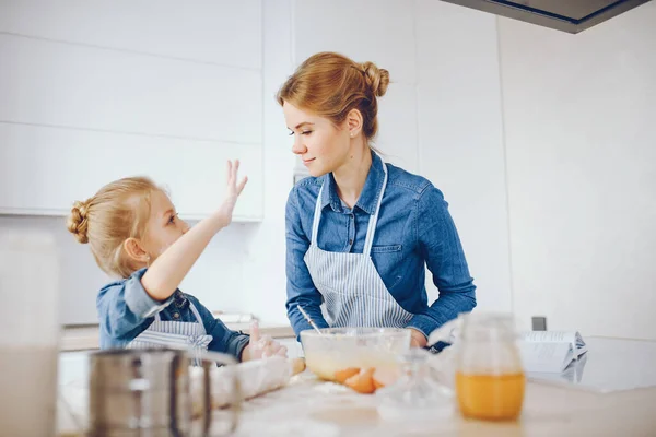 mother with daughter in the kitchen