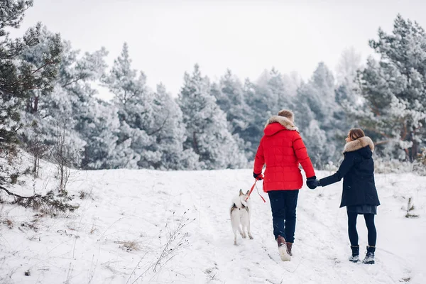 Belo casal brincando com um cão — Fotografia de Stock